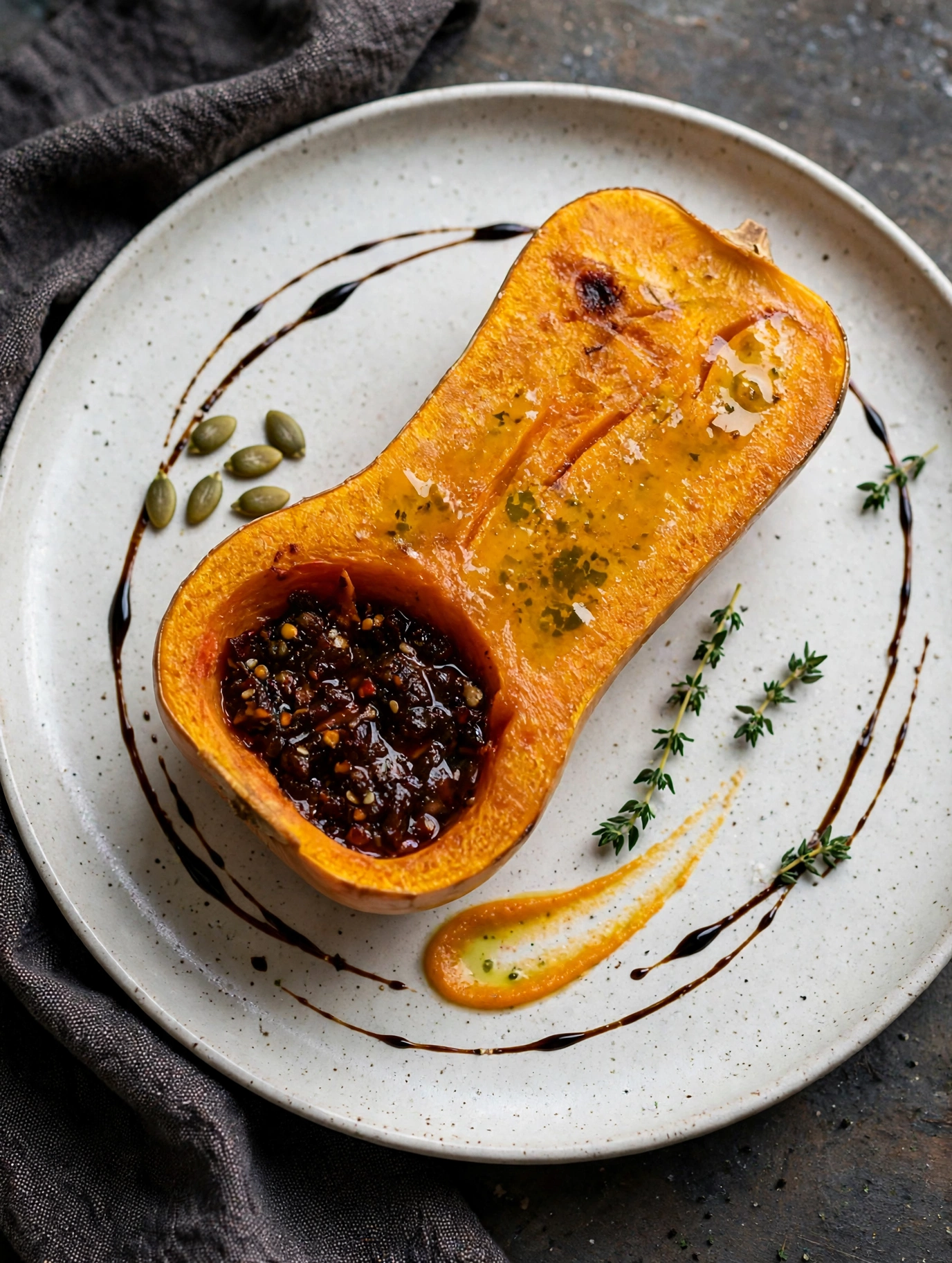 Roasted squash with sauce